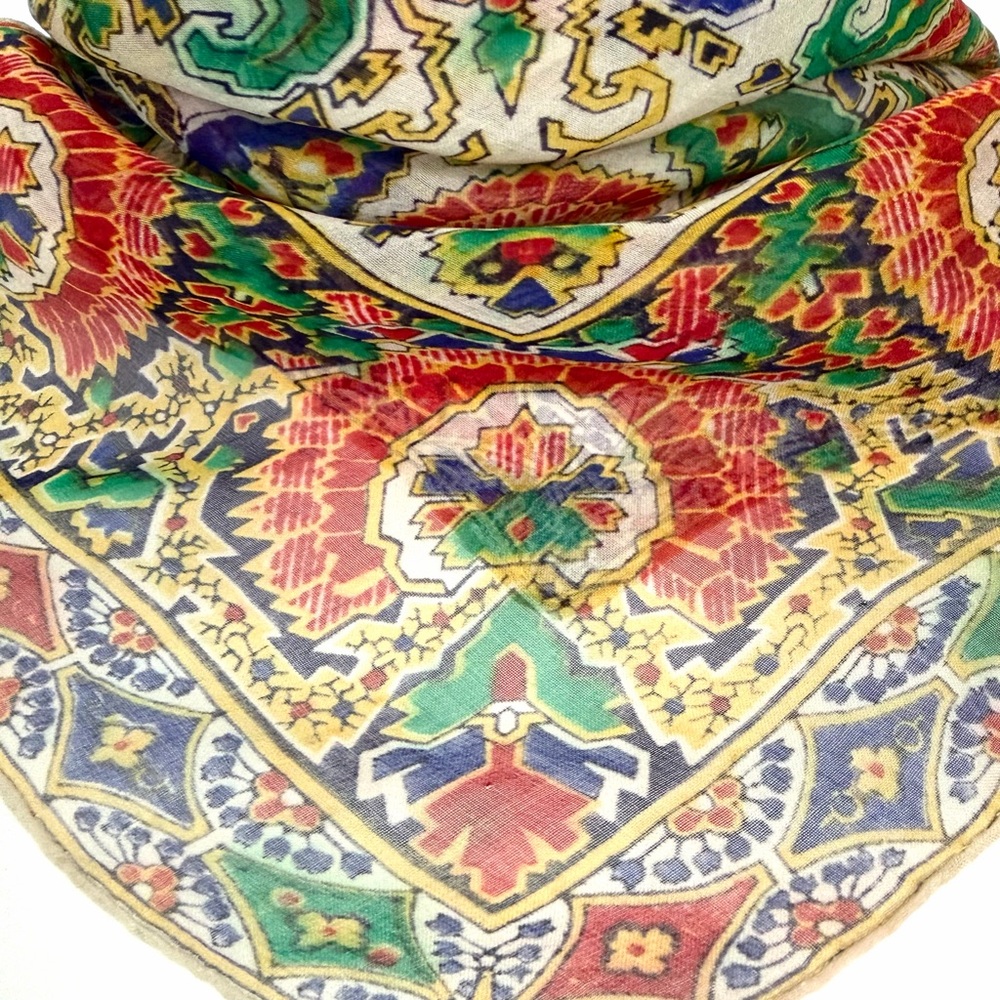 VTG Elegant Multicolor Paisley Hand-rolled Scarf Bandana VTG - Picture 2 of 14